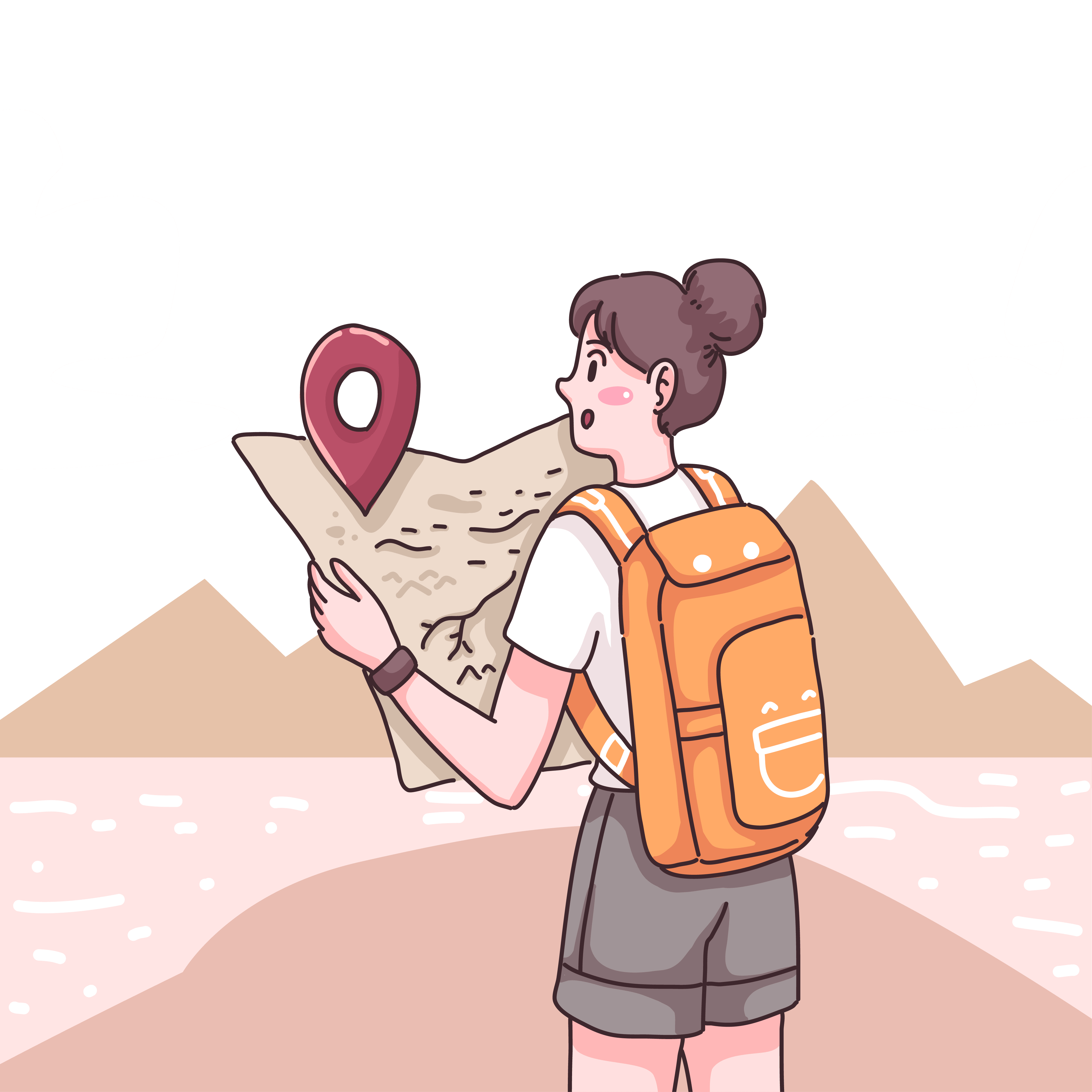 girl with a map in front of mountains